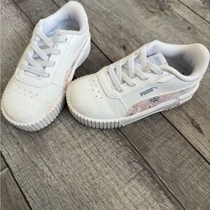 Puma Toddler White Sneakers with Pink Accents
